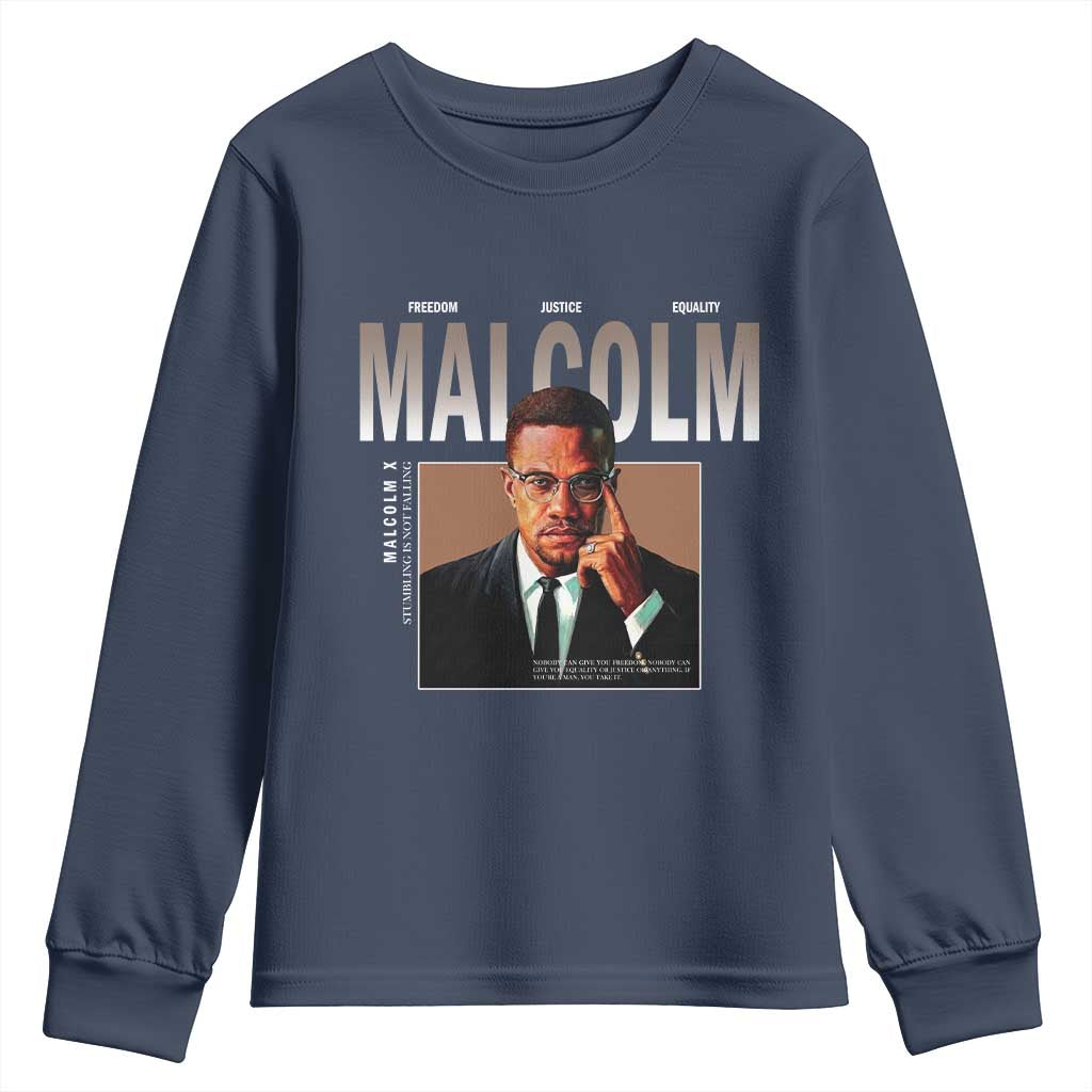Black History Hero Malcolm X Youth Sweatshirt Stumbling Is Not Falling TS12