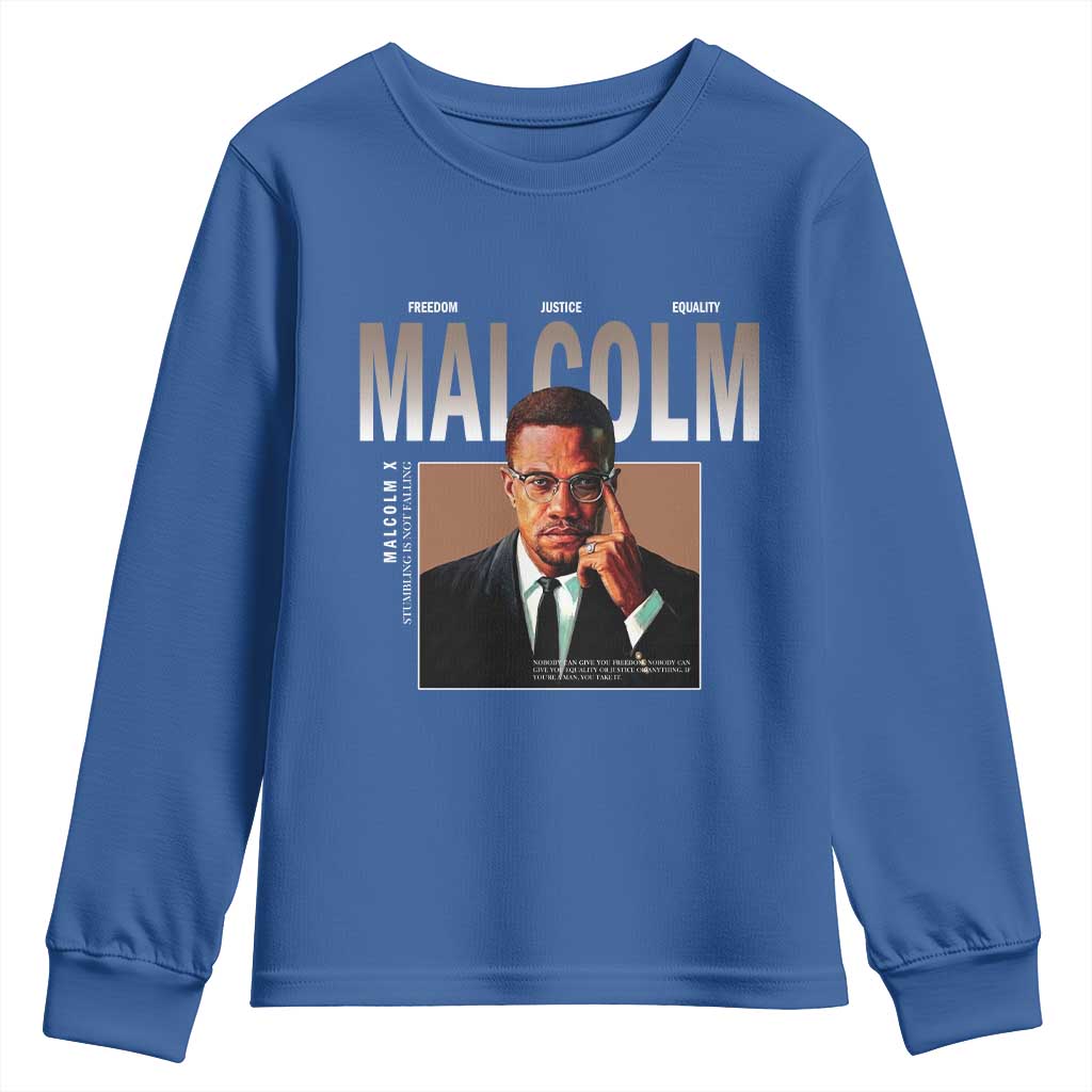 Black History Hero Malcolm X Youth Sweatshirt Stumbling Is Not Falling TS12