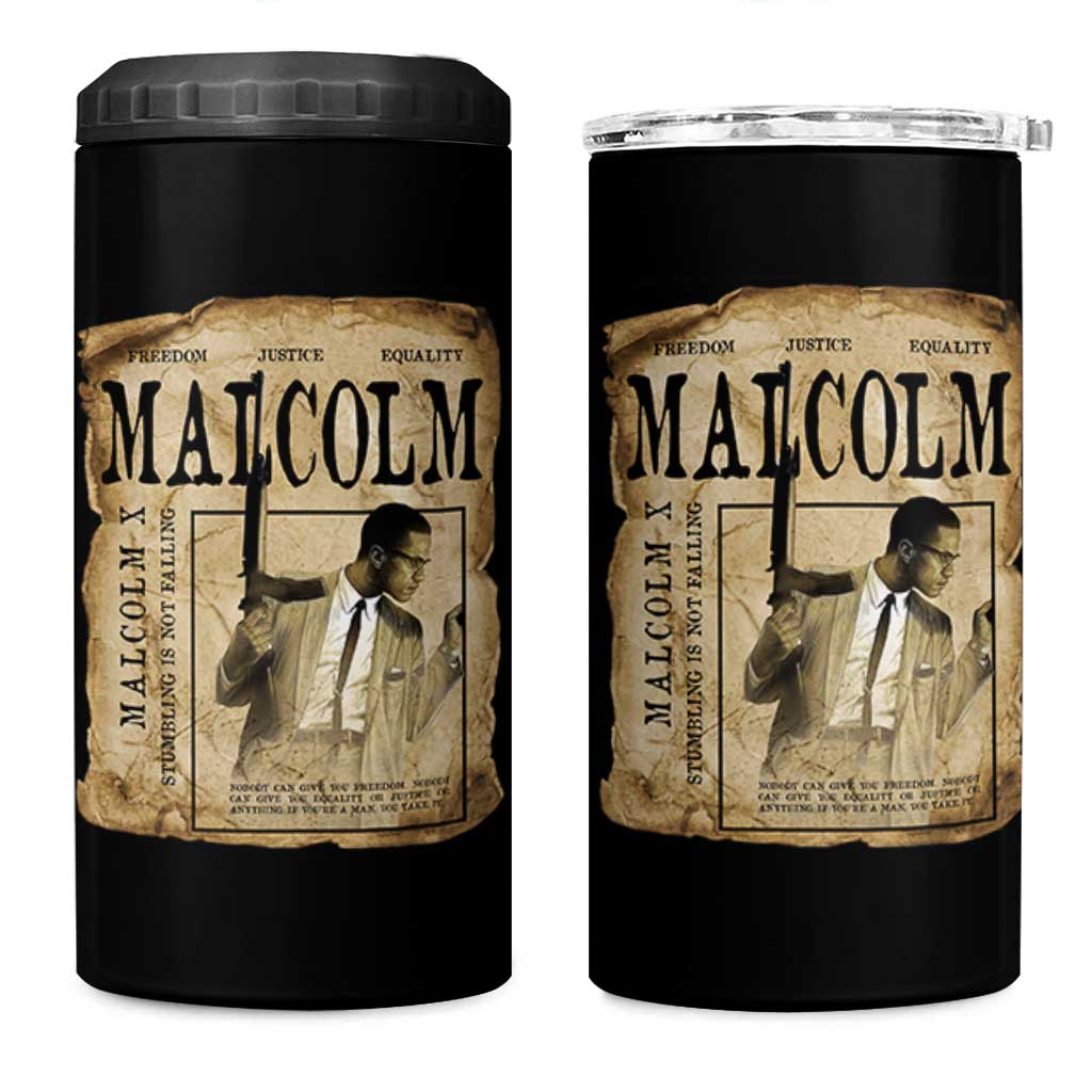 Malcolm X Historical Newspaper 4 in 1 Can Cooler Tumbler Stumbling Is Not Falling Black History TS12
