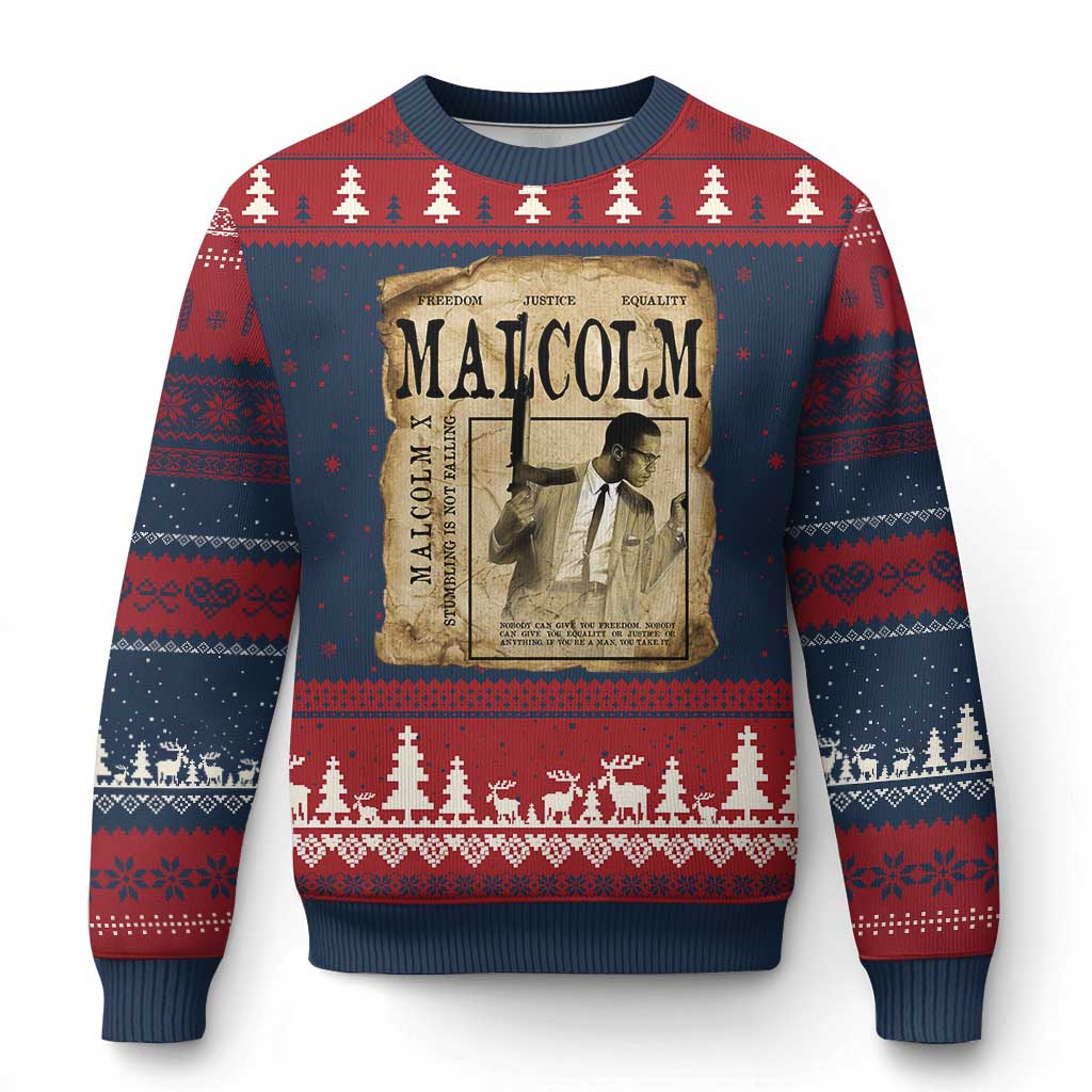 Malcolm X Historical Newspaper Ugly Christmas Sweater Stumbling Is Not Falling Black History TS12