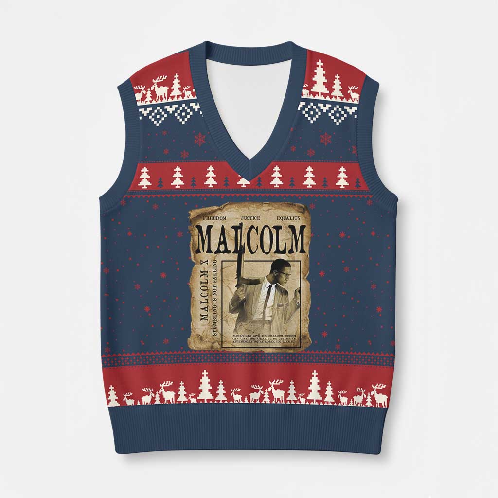 Malcolm X Historical Newspaper V-Neck Knit Sweater Vest Stumbling Is Not Falling Black History TS12