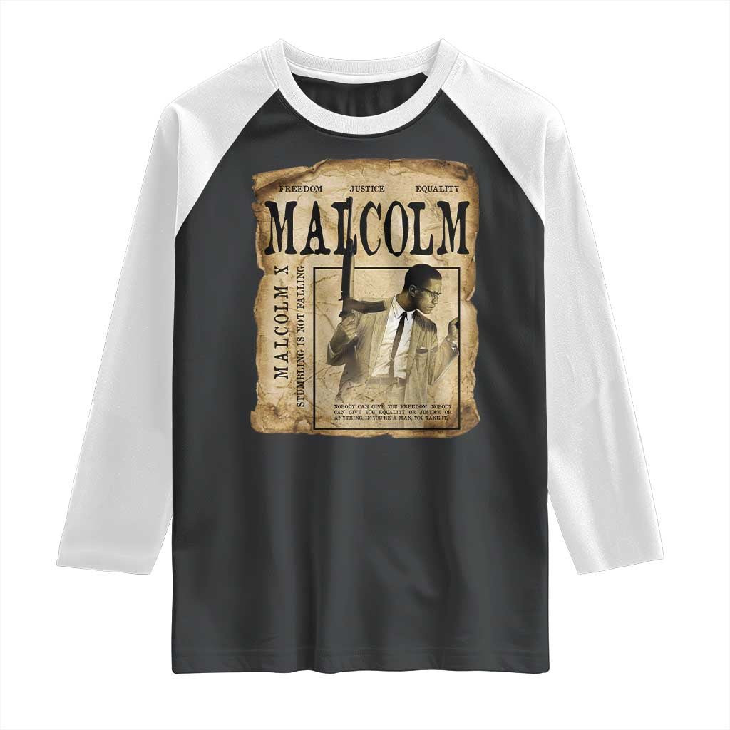 Malcolm X Historical Newspaper Raglan Shirt Stumbling Is Not Falling Black History TS12
