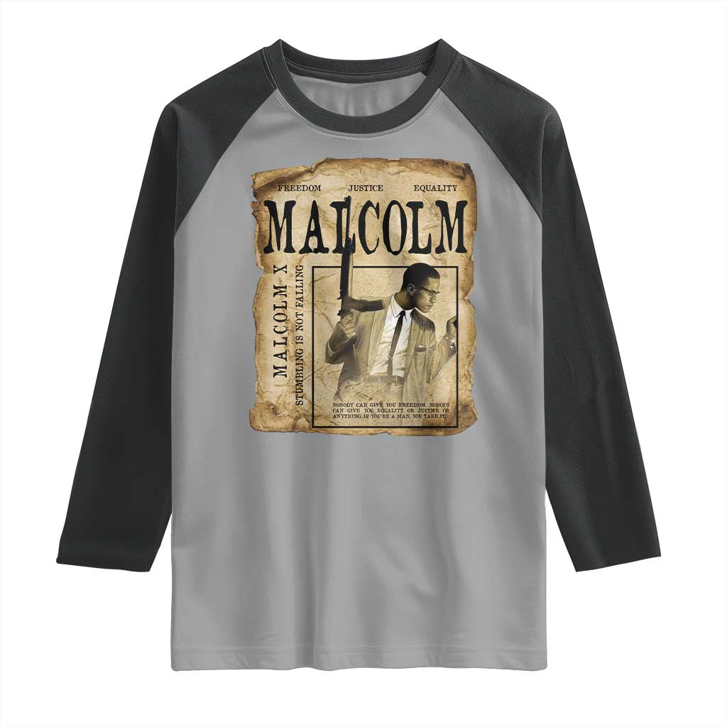 Malcolm X Historical Newspaper Raglan Shirt Stumbling Is Not Falling Black History TS12