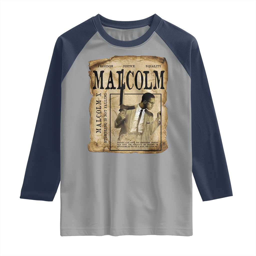 Malcolm X Historical Newspaper Raglan Shirt Stumbling Is Not Falling Black History TS12