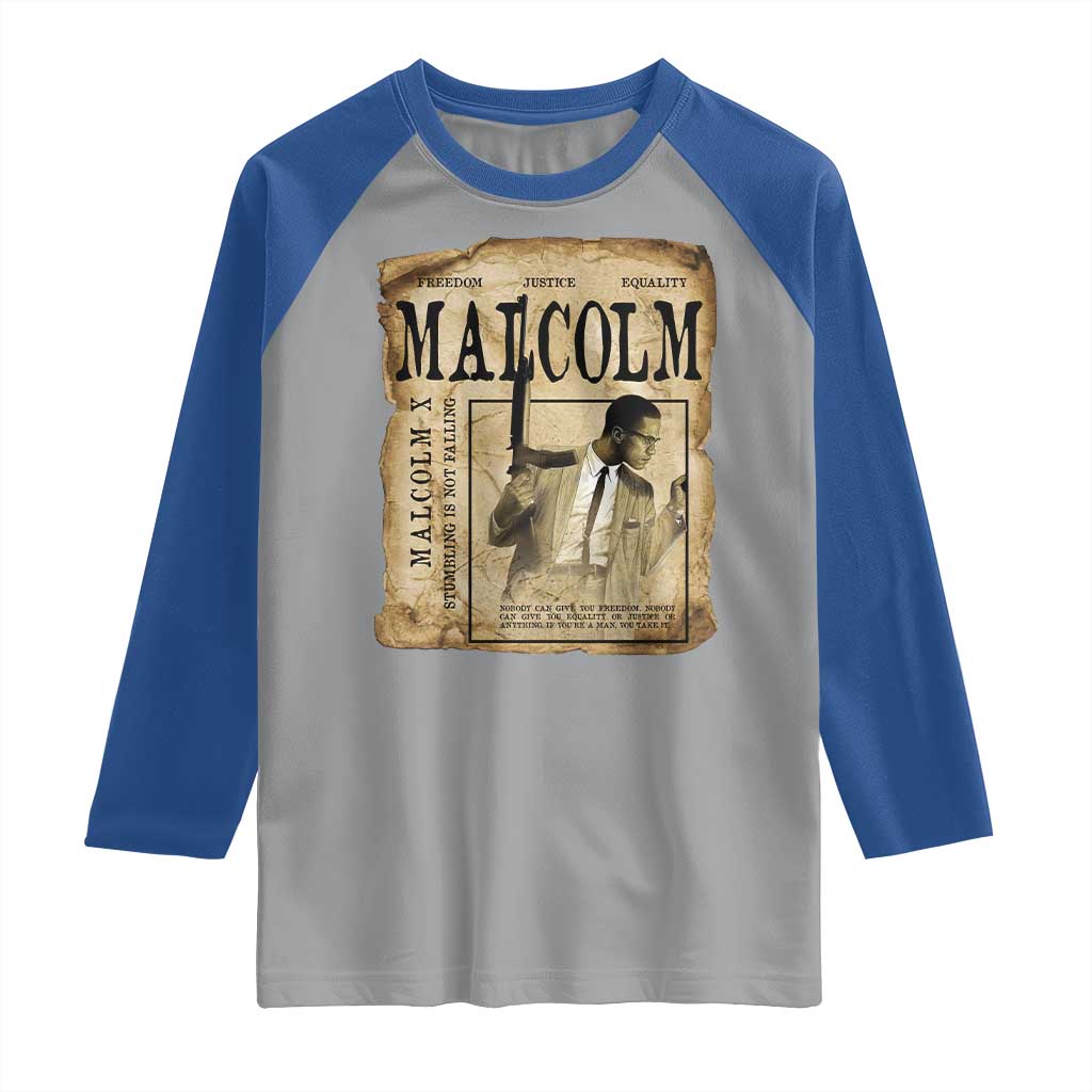 Malcolm X Historical Newspaper Raglan Shirt Stumbling Is Not Falling Black History TS12