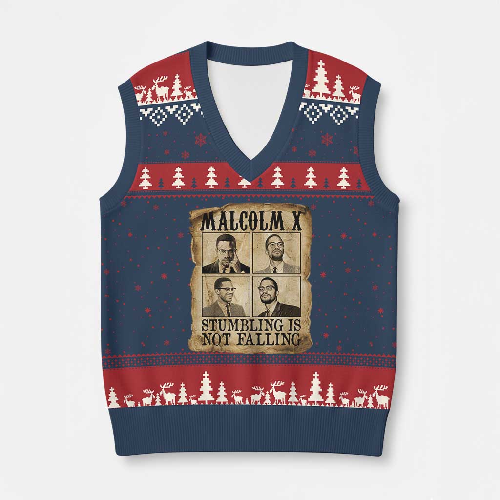 Malcolm X V-Neck Knit Sweater Vest Stumbling Is Not Falling Historical Poster TS12