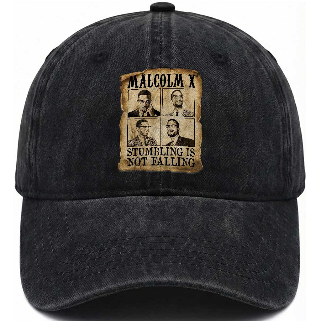 Malcolm X Washed Cotton Baseball Cap Stumbling Is Not Falling Historical Poster
