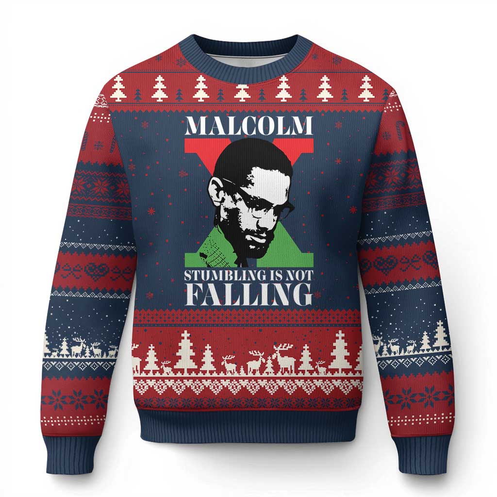 Malcolm X Ugly Christmas Sweater Stumbling Is Not Falling Black History Leader TS12