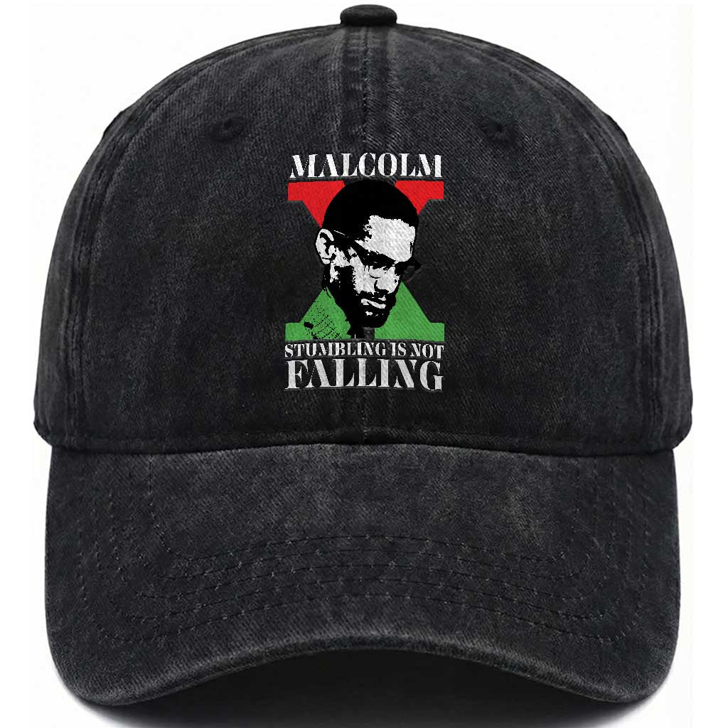Malcolm X Washed Cotton Baseball Cap Stumbling Is Not Falling Black History Leader