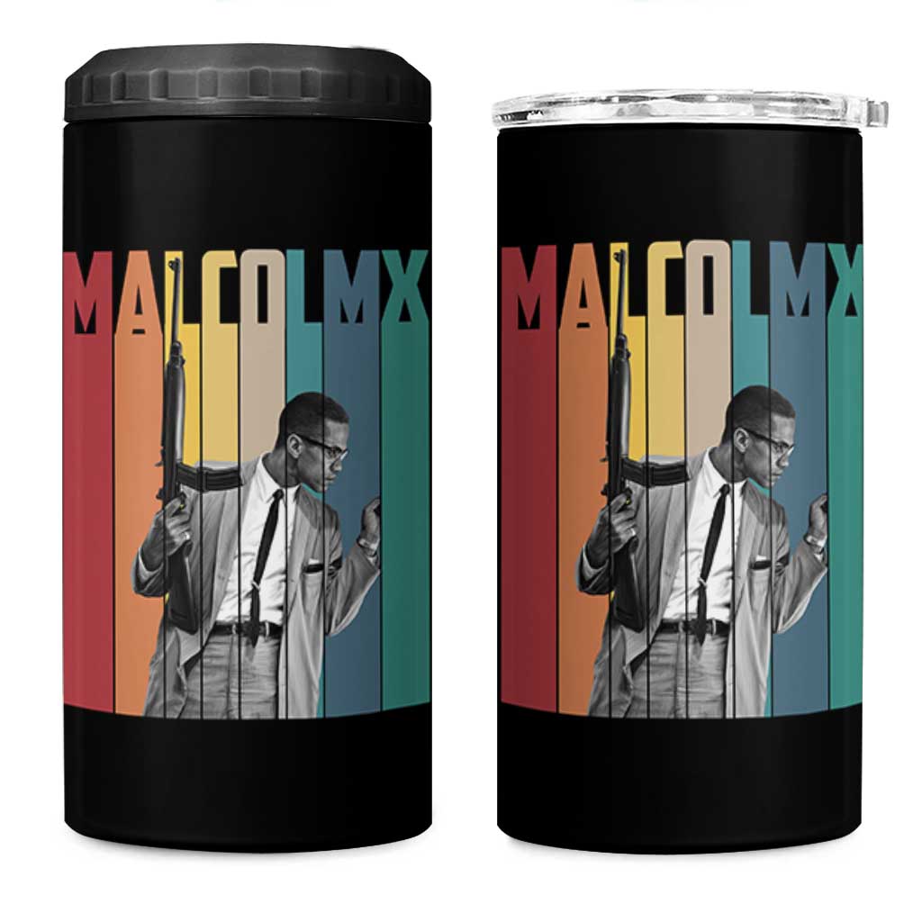 Malcolm X 4 in 1 Can Cooler Tumbler Retro Portrait Black Empowerment Heritage Gift - Wonder Print Shop
