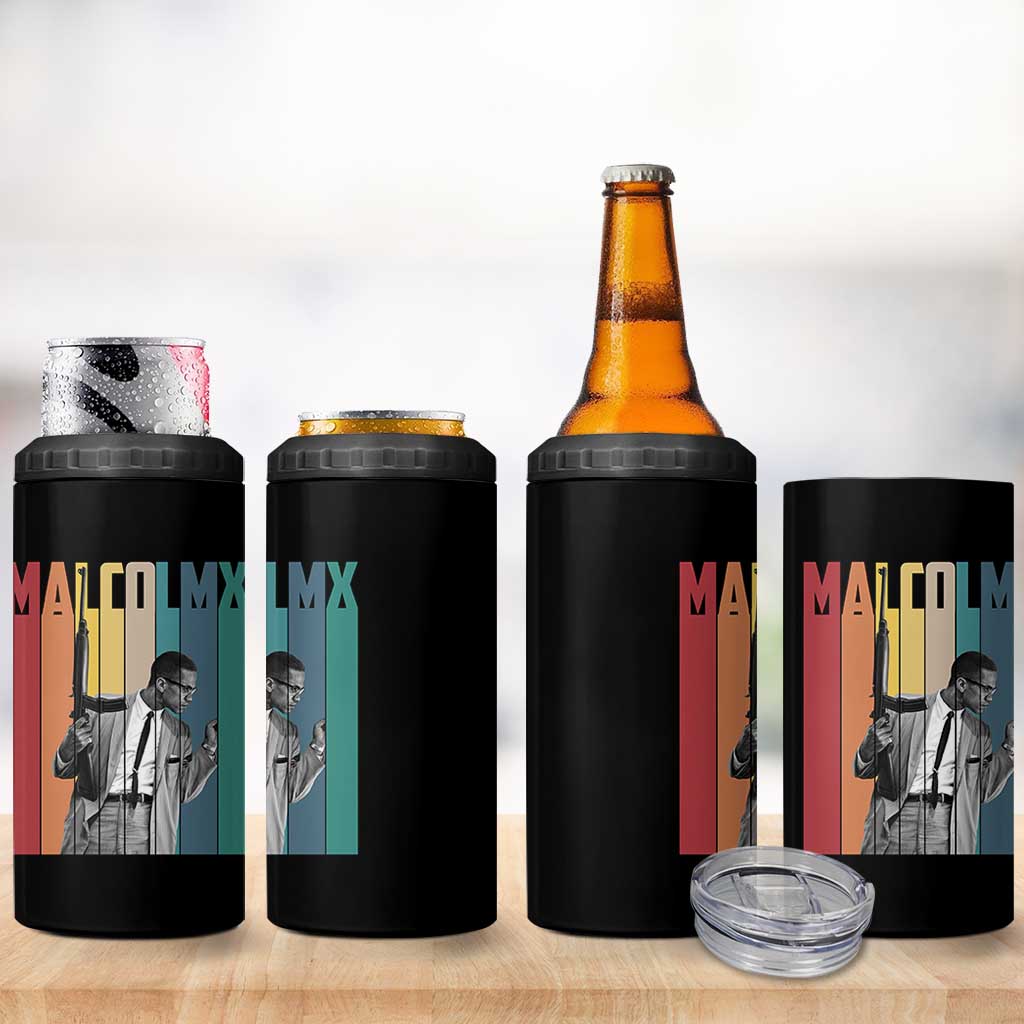 Malcolm X 4 in 1 Can Cooler Tumbler Retro Portrait Black Empowerment Heritage Gift - Wonder Print Shop