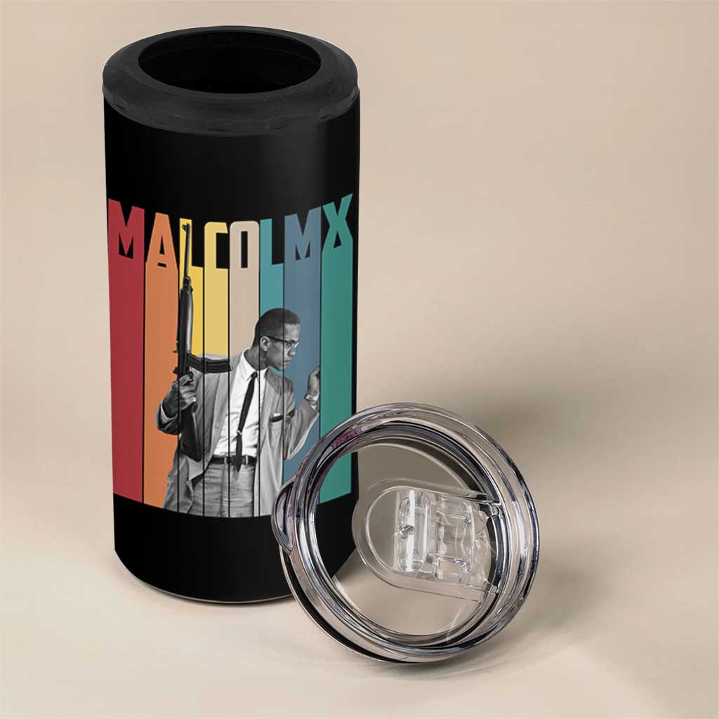 Malcolm X 4 in 1 Can Cooler Tumbler Retro Portrait Black Empowerment Heritage Gift - Wonder Print Shop