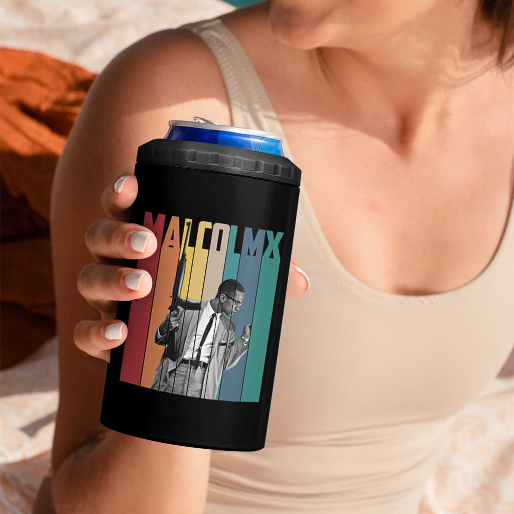 Malcolm X 4 in 1 Can Cooler Tumbler Retro Portrait Black Empowerment Heritage Gift - Wonder Print Shop