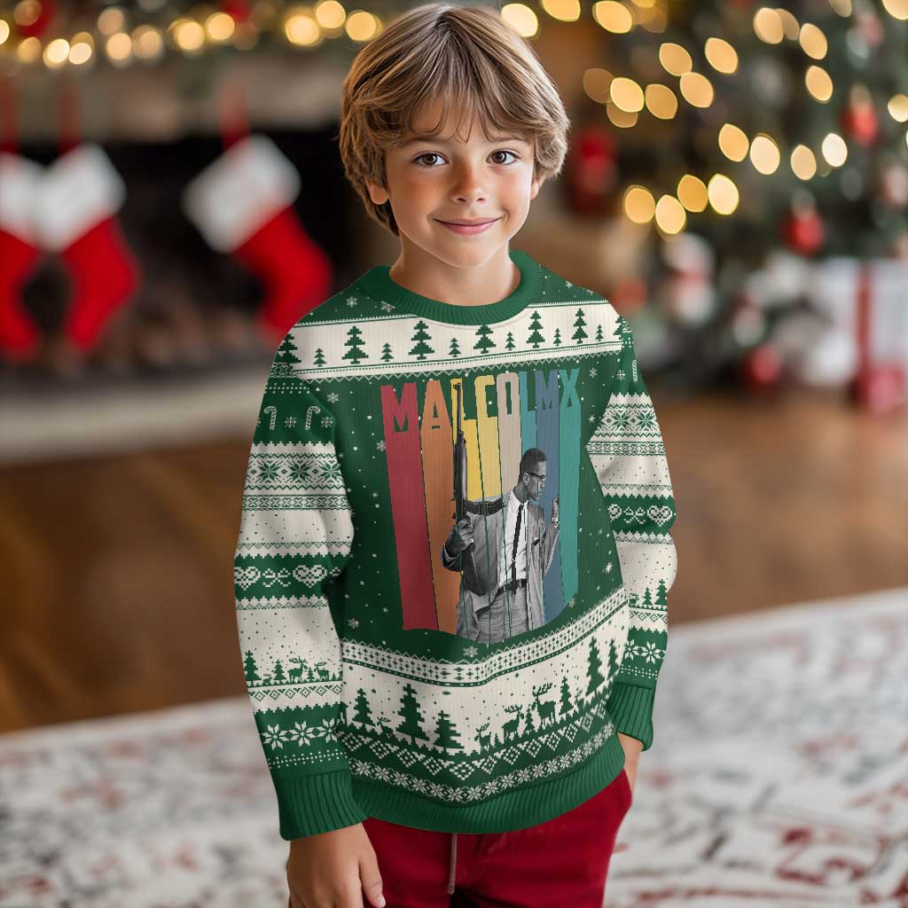 Malcolm X Ugly Christmas Sweater Retro Portrait Black Empowerment Heritage Gift - Wonder Print Shop