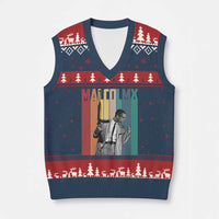 Malcolm X V-Neck Knit Sweater Vest Retro Portrait Black Empowerment Heritage Gift - Wonder Print Shop