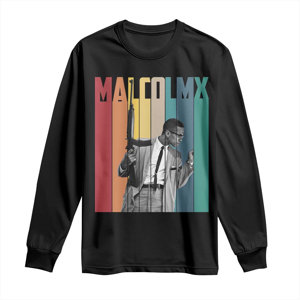 Malcolm X Long Sleeve Shirt Retro Portrait Black Empowerment Heritage Gift - Wonder Print Shop