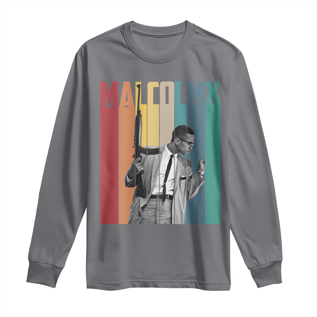 Malcolm X Long Sleeve Shirt Retro Portrait Black Empowerment Heritage Gift - Wonder Print Shop