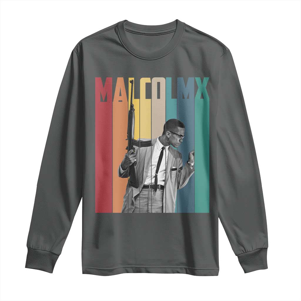 Malcolm X Long Sleeve Shirt Retro Portrait Black Empowerment Heritage Gift - Wonder Print Shop