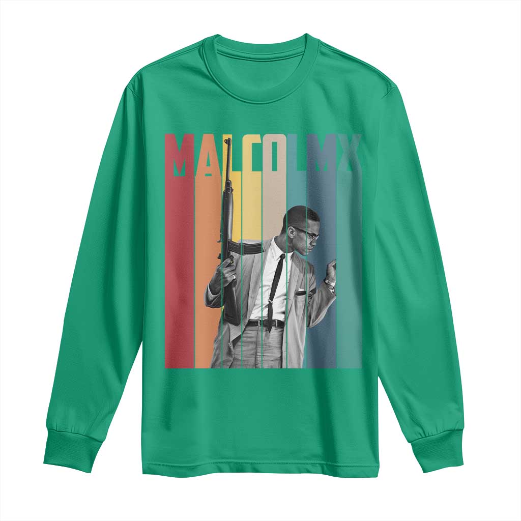 Malcolm X Long Sleeve Shirt Retro Portrait Black Empowerment Heritage Gift - Wonder Print Shop