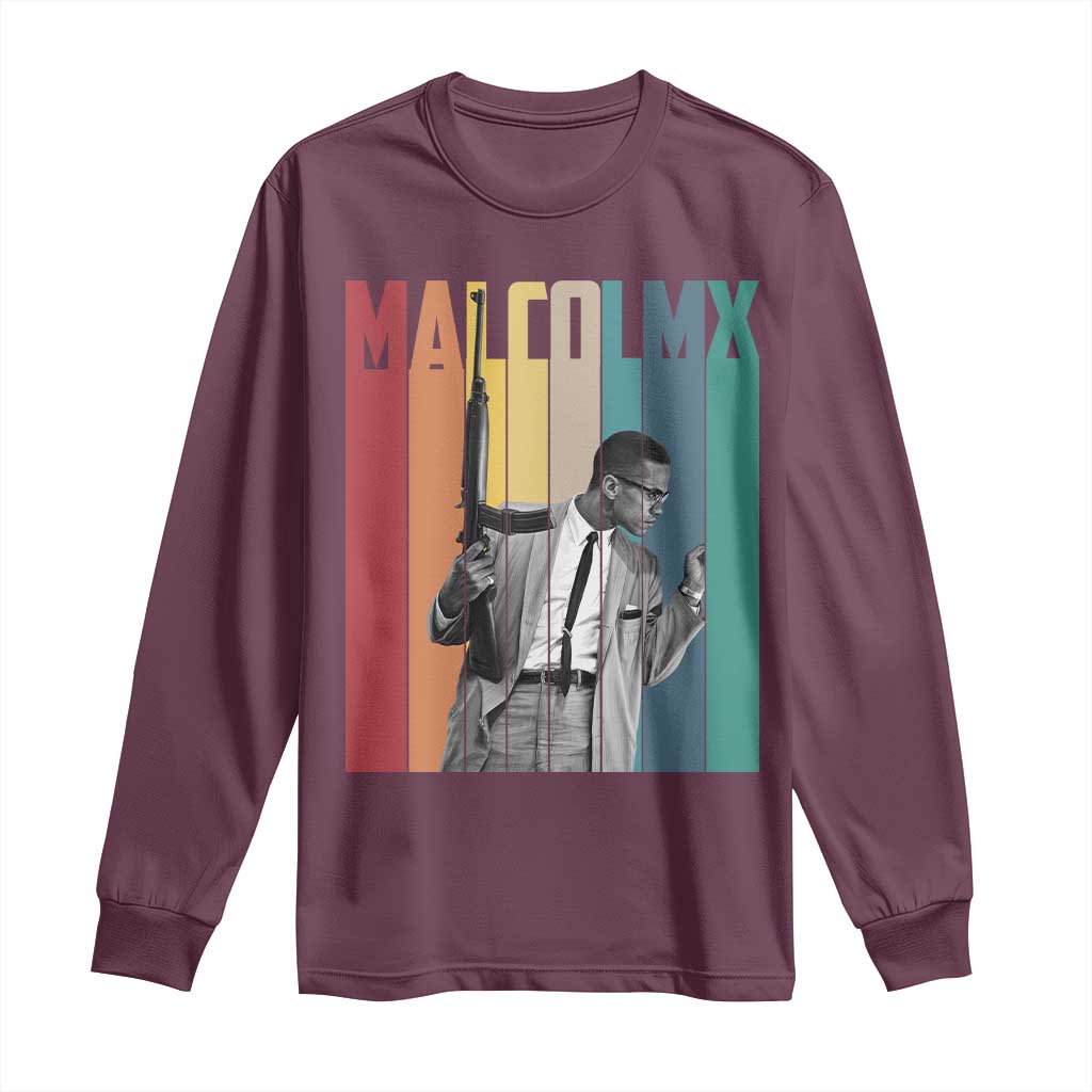 Malcolm X Long Sleeve Shirt Retro Portrait Black Empowerment Heritage Gift - Wonder Print Shop