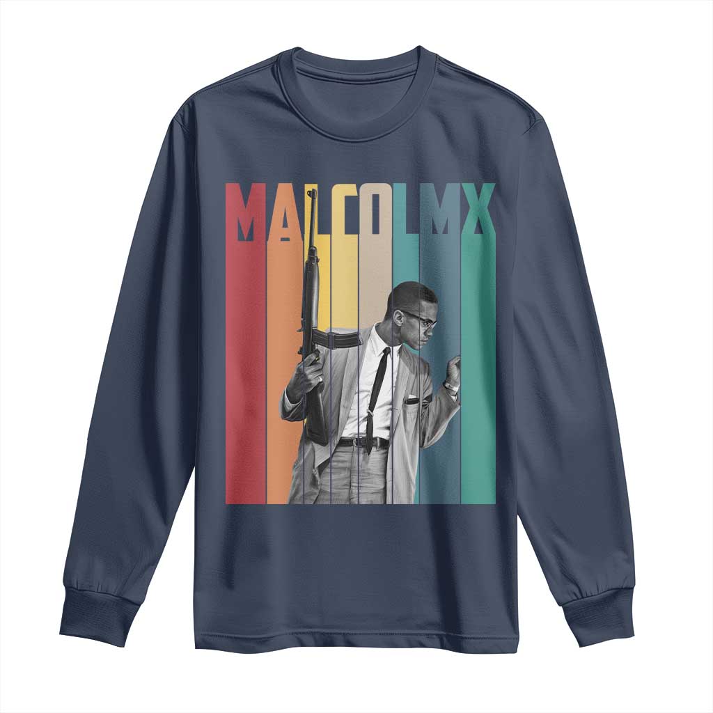 Malcolm X Long Sleeve Shirt Retro Portrait Black Empowerment Heritage Gift - Wonder Print Shop