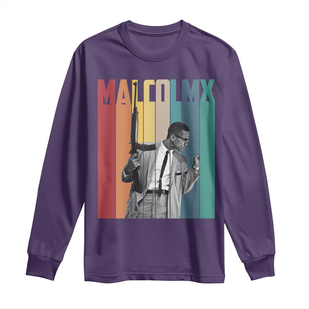Malcolm X Long Sleeve Shirt Retro Portrait Black Empowerment Heritage Gift - Wonder Print Shop