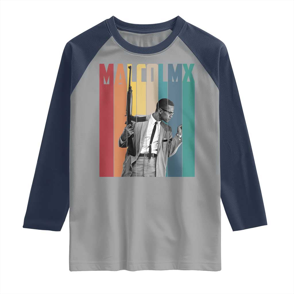 Malcolm X Raglan Shirt Retro Portrait Black Empowerment Heritage Gift - Wonder Print Shop