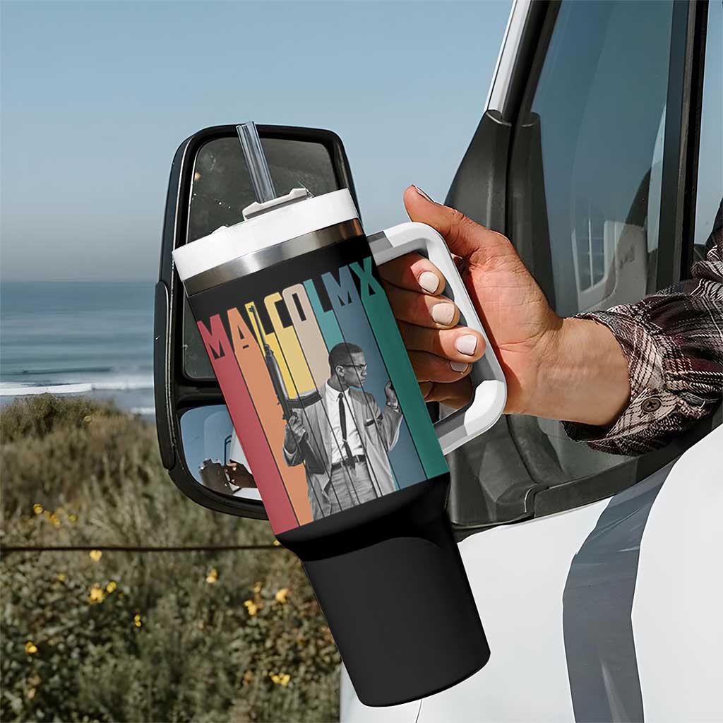 Malcolm X Tumbler With Handle Retro Portrait Black Empowerment Heritage Gift - Wonder Print Shop