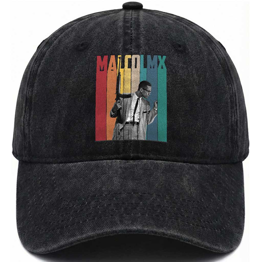 Malcolm X Washed Cotton Baseball Cap Retro Portrait Black Empowerment Heritage Gift