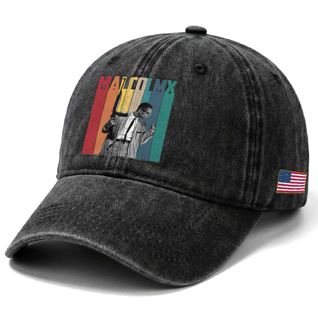 Malcolm X Washed Cotton Baseball Cap Retro Portrait Black Empowerment Heritage Gift