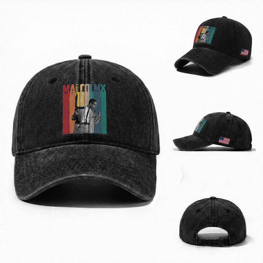 Malcolm X Washed Cotton Baseball Cap Retro Portrait Black Empowerment Heritage Gift