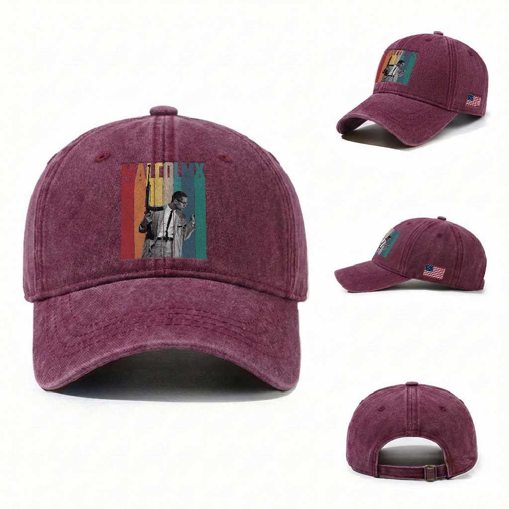 Malcolm X Washed Cotton Baseball Cap Retro Portrait Black Empowerment Heritage Gift