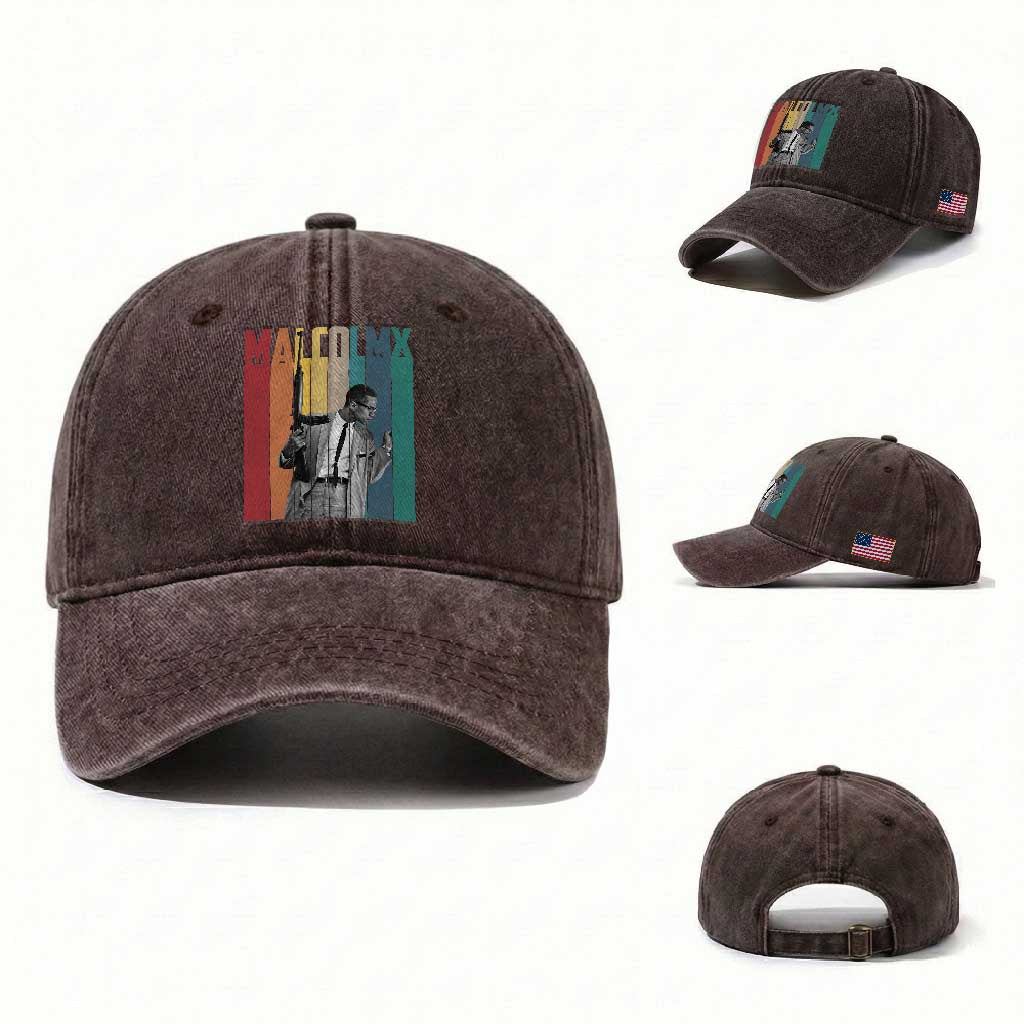 Malcolm X Washed Cotton Baseball Cap Retro Portrait Black Empowerment Heritage Gift