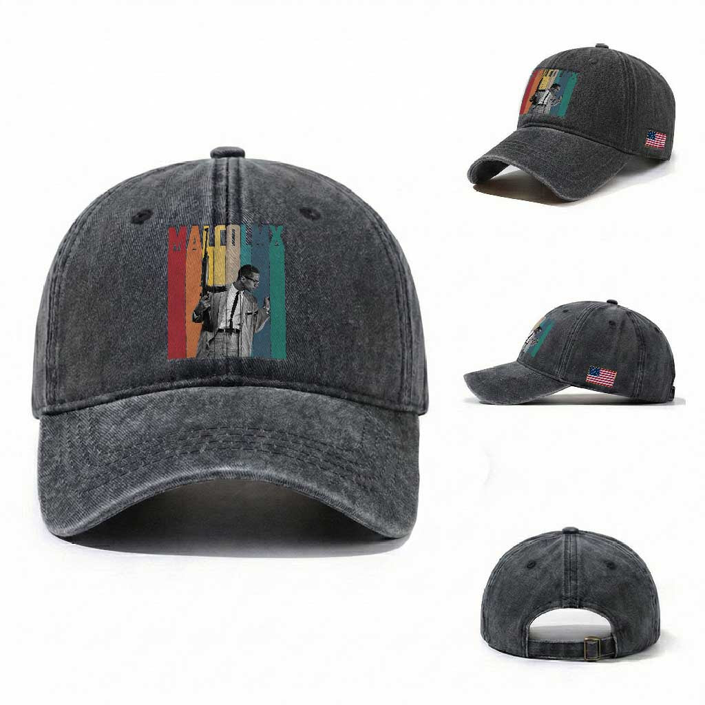 Malcolm X Washed Cotton Baseball Cap Retro Portrait Black Empowerment Heritage Gift