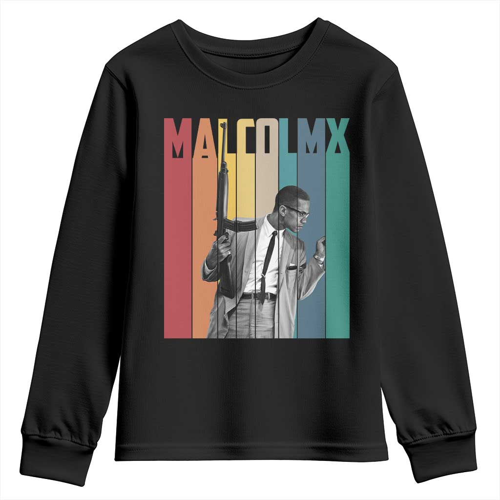 Malcolm X Youth Sweatshirt Retro Portrait Black Empowerment Heritage Gift - Wonder Print Shop