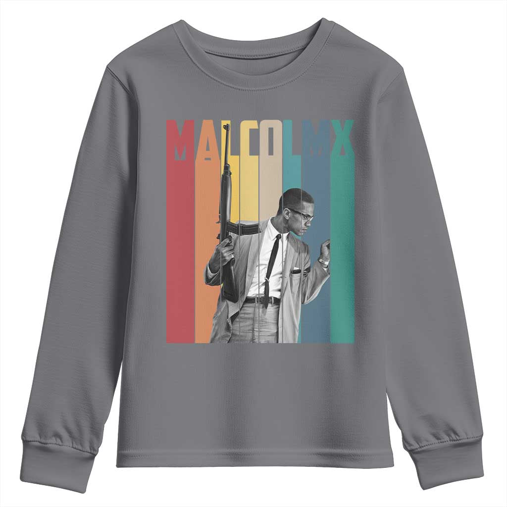 Malcolm X Youth Sweatshirt Retro Portrait Black Empowerment Heritage Gift - Wonder Print Shop