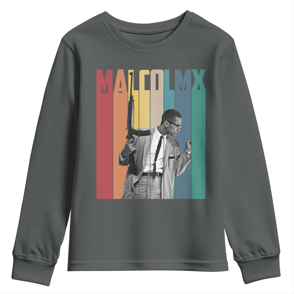Malcolm X Youth Sweatshirt Retro Portrait Black Empowerment Heritage Gift - Wonder Print Shop