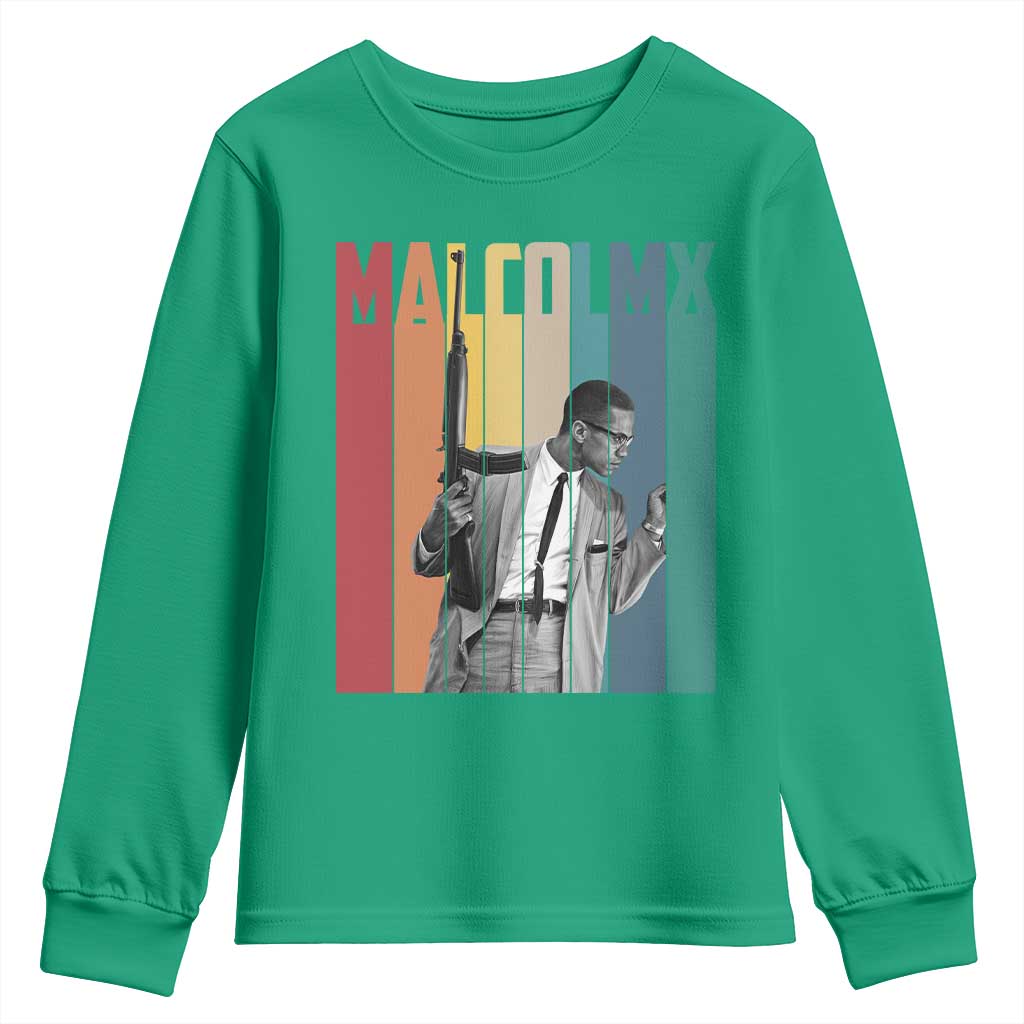 Malcolm X Youth Sweatshirt Retro Portrait Black Empowerment Heritage Gift - Wonder Print Shop