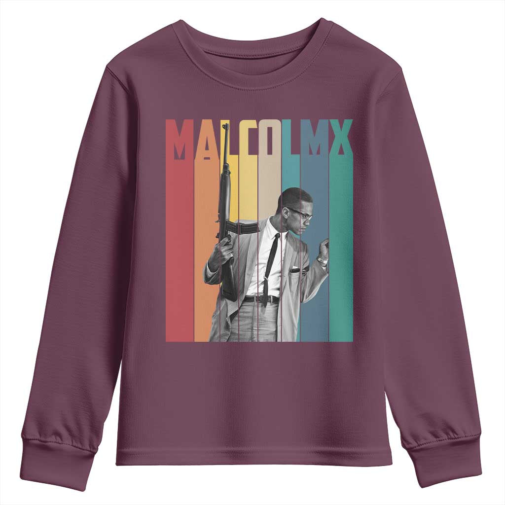 Malcolm X Youth Sweatshirt Retro Portrait Black Empowerment Heritage Gift - Wonder Print Shop