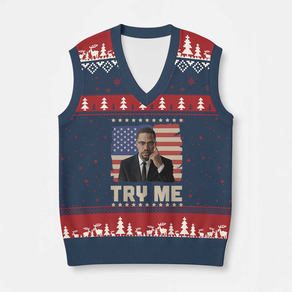 Malcolm X Try Me V-Neck Knit Sweater Vest African American Pride Gift - Wonder Print Shop