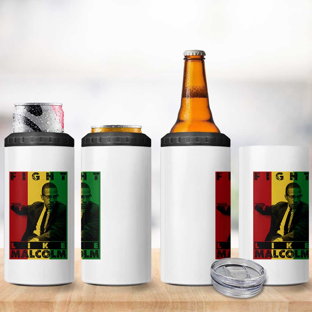 Fight Like Malcolm X 4 in 1 Can Cooler Tumbler African American Pride Gift - Wonder Print Shop