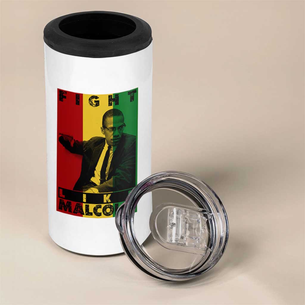 Fight Like Malcolm X 4 in 1 Can Cooler Tumbler African American Pride Gift - Wonder Print Shop