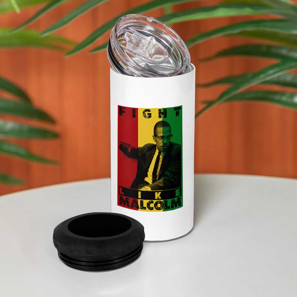 Fight Like Malcolm X 4 in 1 Can Cooler Tumbler African American Pride Gift - Wonder Print Shop