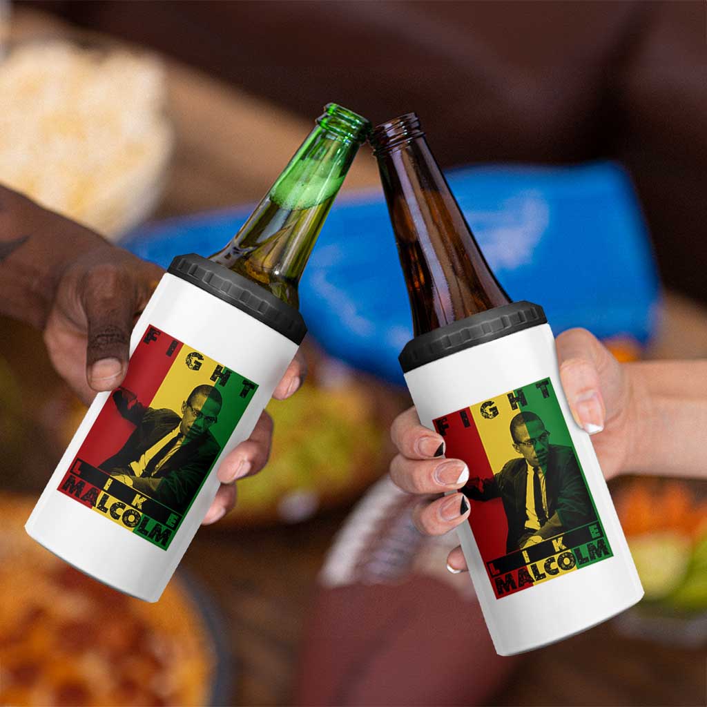 Fight Like Malcolm X 4 in 1 Can Cooler Tumbler African American Pride Gift - Wonder Print Shop