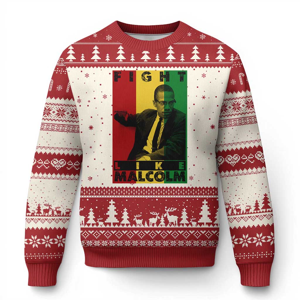 Fight Like Malcolm X Ugly Christmas Sweater African American Pride Gift - Wonder Print Shop