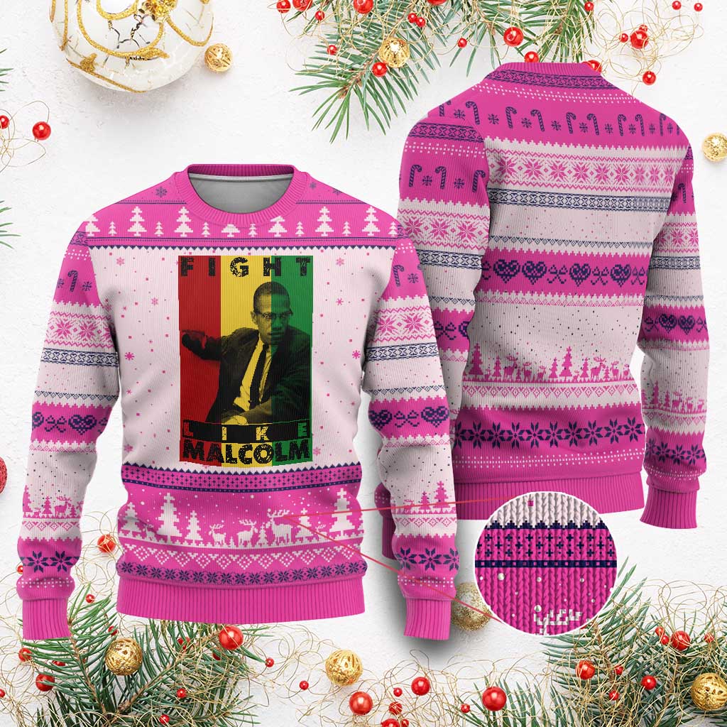 Fight Like Malcolm X Ugly Christmas Sweater African American Pride Gift - Wonder Print Shop