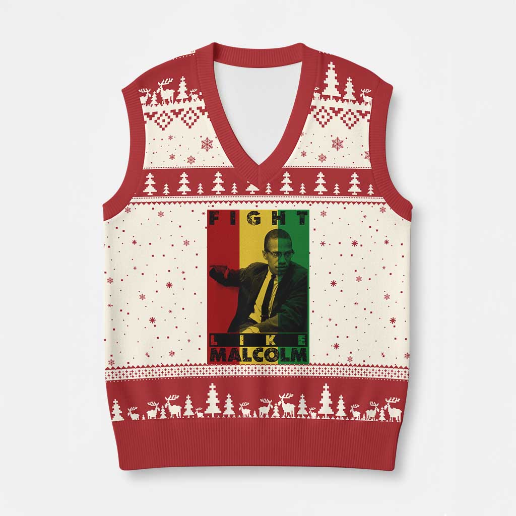 Fight Like Malcolm X V-Neck Knit Sweater Vest African American Pride Gift - Wonder Print Shop