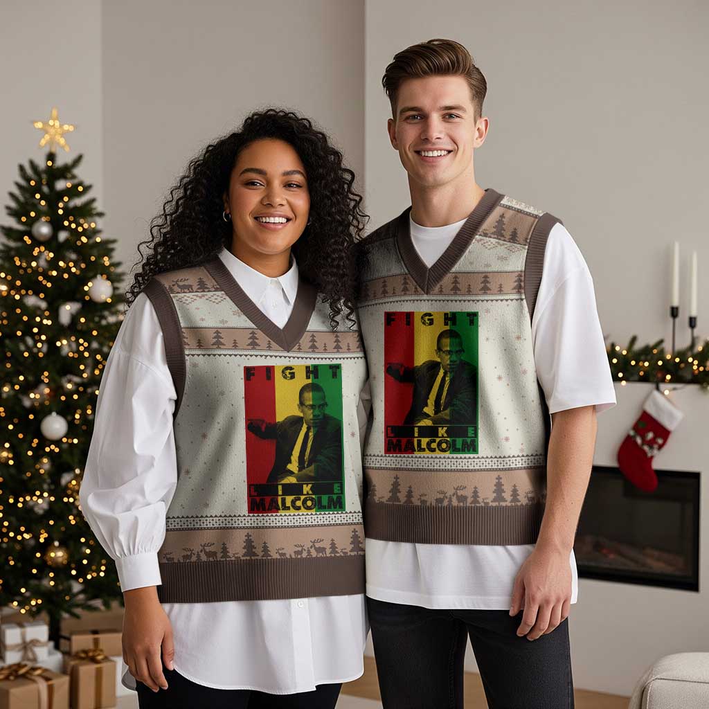 Fight Like Malcolm X V-Neck Knit Sweater Vest African American Pride Gift - Wonder Print Shop