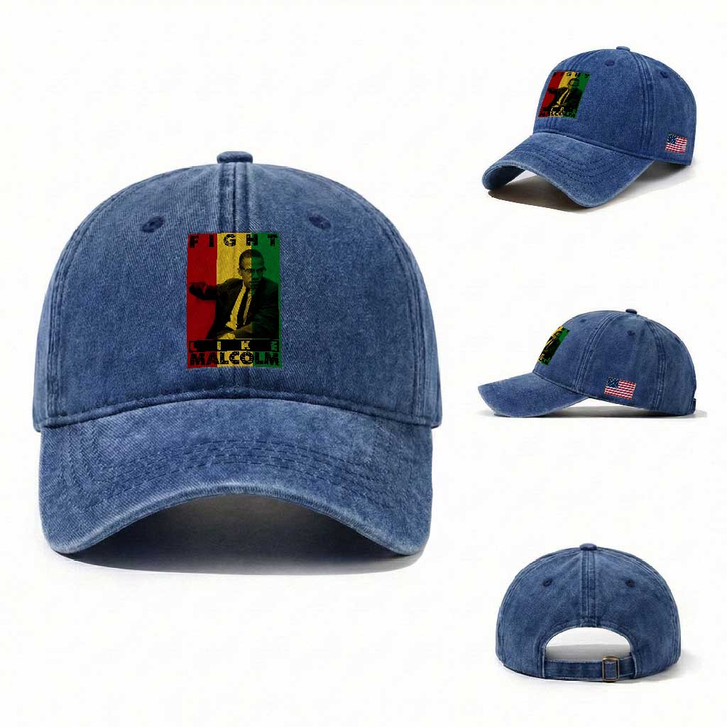Fight Like Malcolm X Washed Cotton Baseball Cap African American Pride Gift