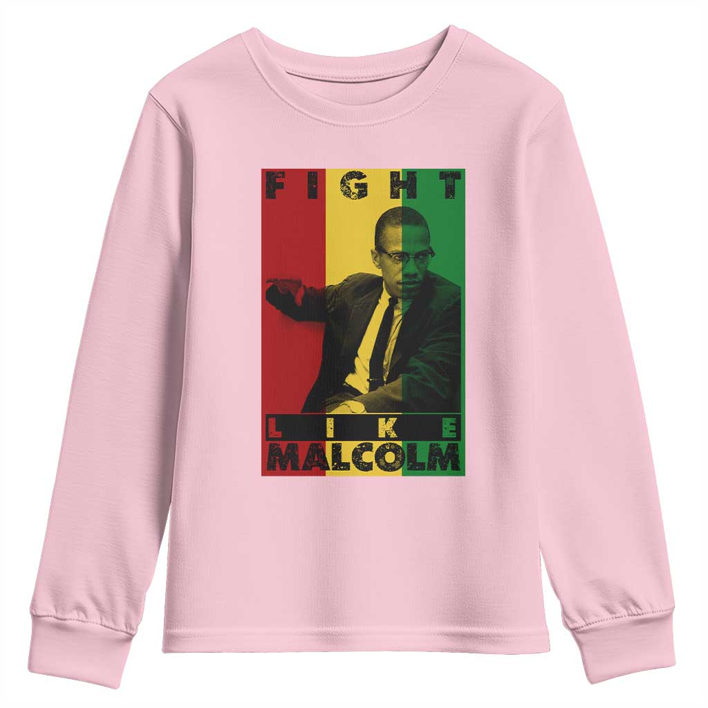 Fight Like Malcolm X Youth Sweatshirt African American Pride Gift - Wonder Print Shop
